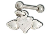 Barbell Staal Speciaal Tragus hanger Gevleugeld Hart wit kristal | Itc