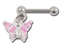 Barbell Staal Speciaal Tragus Roze Kristal Vlinder Hanger | Itc