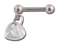 Barbell Stalen hanger Wit hart met ballen 3 mm| Itc
