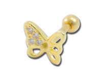 Verguld Stalen Barbell Wit Strass Vlinder |Itc