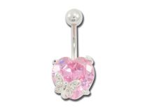 Fancy Roze Hart Stalen Banaan met Strass Vlinder | Itc