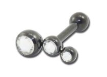 Barbell Staal Zwart Drievoudig Strass patroon | Itc