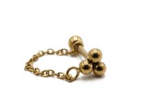Barbell Staal PVD Goud Speciaal Traguspatroon 3 ballen met ketting | Itc
