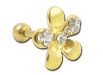 Micro Barbell Staal Goud Bloemmotief met Strass | Itc