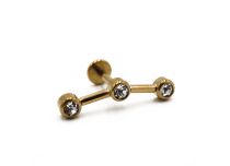 Labret Staal PVD Goud Drievoudig Strass patroon Recht | Itc