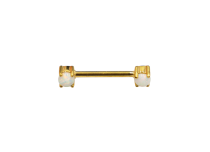 Teton juweel PVD GOUD 1,6x14 gekraste witte iriserende opaal bollen