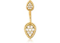Banana Navel Chirurgisch Staal Goud Dubbele Strass Waterdruppel | Itc