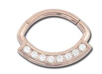Stalen scharnierring roze met witte bergkristal | Itc