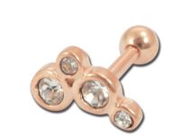 Barbell Staal Goud Roze patroon 4 Strass | Itc