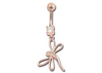 Stalen navel roze met libelle steentjes | Itc