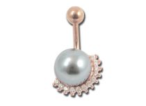 Navel Banaan Staal Goud Roze Synthetische Parel met Strass | Itc
