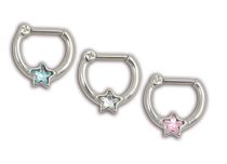 Ring Septum Steel Scharnier motief Star Crystal White |Itc