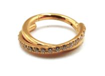 Scharnierring Titanium PVD Goud Steriel Patroon Twist Strass Wit | Itc