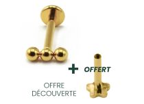 Labret Titanium PVD Goud Inwendig Steriel patroon 3 Rechte Bolletjes | Itc