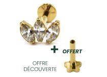 Labret Titane PVD Goud Inwendige Draad Steriel patroon Marquise 3 Strass | Itc