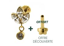 Labret Titanium PVD Goud Intern Steriel patroon Marquise 3 Strass met hanger |