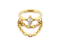 Titanium PVD Gouden Scharnierring met Strass en Dubbele Ketting Hanger | Itc
