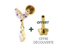 Labret Titane PVD Goud Interne Stérile motief Marquise 2 Strass et 1 Pendentif |