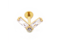 Labret Titanium PVD Goud Inwendig Steriel Dubbel Rechthoek Rhinestone Wit | I