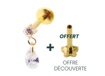 Labret Titanium PVD Goud Inwendig Steriel Strass motief en traanvormige hanger | Itc