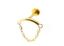Titanium PVD gouden inwendige steriele labret met gebogen staaf en ketting | Itc