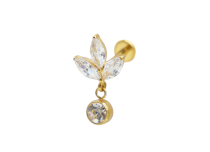Labret Titanium PVD Goud Intern Steriel patroon Marquise 3 Strass met hanger |