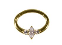 Stalen Ring Goud Scharnier Septum Strass Wit | Itc