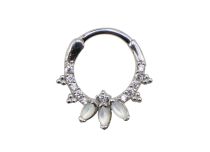 Stalen scharnierring met witte cabochon en strass | Itc