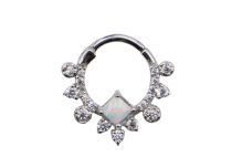 Stalen scharnierring multi strass vierkant opaal wit | Itc