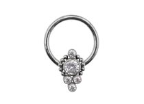Titanium scharnierring met wit strass siermotief | Itc
