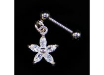 Speciale Tragus stalen staaf met witte kristallen bloem hanger | Itc