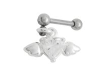 Barbell Staal Speciaal Tragus hanger Gevleugeld Hart wit kristal | Itc