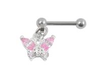 Barbell Staal Speciaal Tragus Roze Kristal Vlinder Hanger | Itc