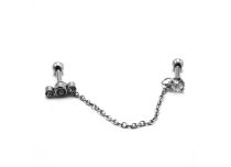 Staal Barbell Speciaal Tragus 3 Strass Bal met Ketting | Itc