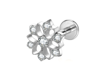 Labret titane ASTM F136 interne motif multi fleur strass blanc 1.2x8