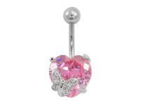 Fancy Roze Hart Stalen Banaan met Strass Vlinder | Itc