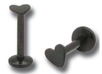 Inwendige stalen labret met zwart hartmotief | Itc