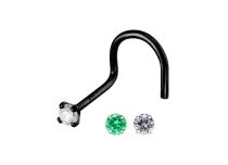 Zwarte stalen neusknoop 0,8 mm met gegraveerd kristal | Itc