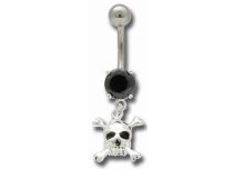Sjieke Zwart Kristal Stalen Banaan met Doodshoofd Hanger | Itc