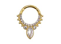 Stalen scharnierring gouden druppel strass wit multi strass | Itc