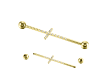 barbell industriel titane gold croix strass blanc