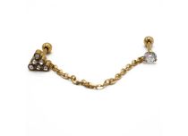 Staal PVD Goud Speciaal Tragus staafje met strass steentjes en ketting | Itc