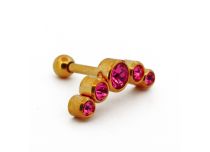 Barbell Staal PVD Goud Speciaal Tragus Strass Roze Bal | Itc