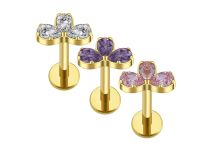labret titane gold noeud zircon blanc rose violet