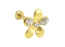 Micro Barbell Staal Goud Bloemmotief met Strass | Itc