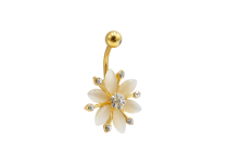 Verguld staal banaan 1,6x10 bloem en witte strass-steentjes.