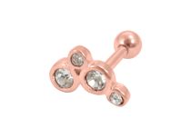 Barbell Staal Goud Roze patroon 4 Strass | Itc