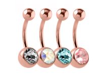 Roze Goud Stalen Navel Banaan met Gekleurd Gefacetteerd Kristal | Itc