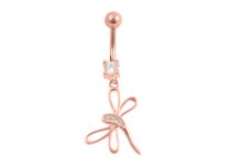 Stalen navel roze met libelle steentjes | Itc