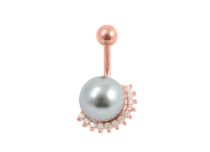 Navel Banaan Staal Goud Roze Synthetische Parel met Strass | Itc